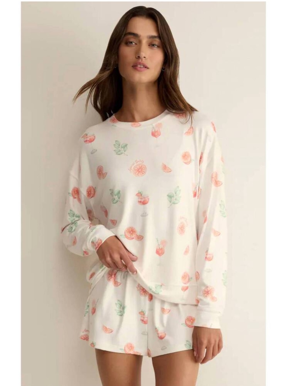 Z Supply Aperol Spritz Lounge Top & Shorts MATCHING SET White Multi (Size Small)